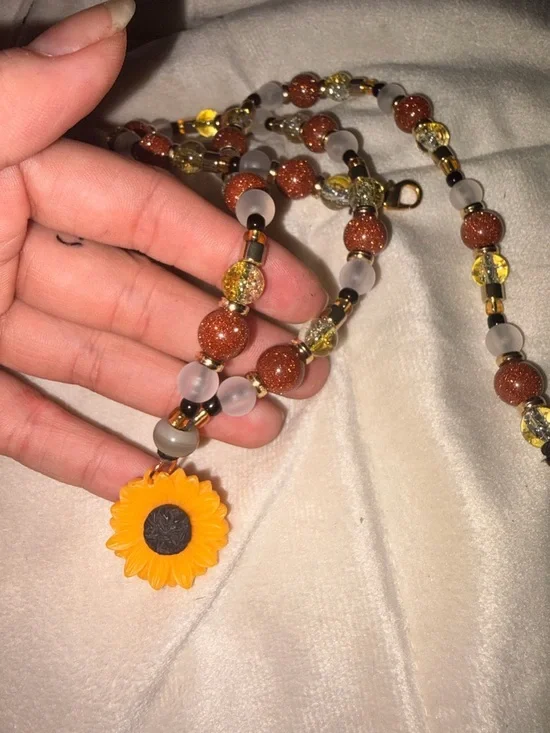 Sunflower Pendant Beaded Necklace - Yellow and Brown - Picture 1 of 4